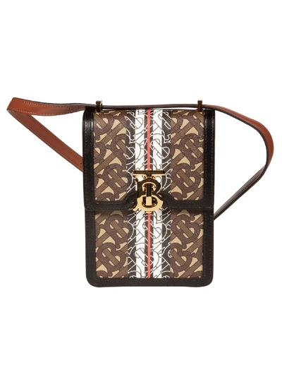 Burberry Logo Plaque Detachable Strap Shoulder Logo Print Bag In Bridle Brown