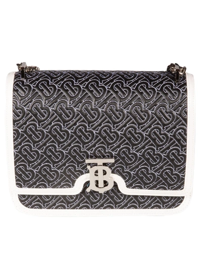 Burberry Logo Plaque Quilted Logo Motif Shoulder Bag In Black/white