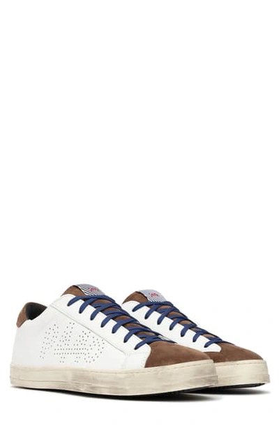 P448 John Low Top Sneaker In White/ Brown Leather