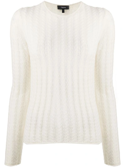 Theory Tiny Cable Shrunken Cashmere Sweater In White