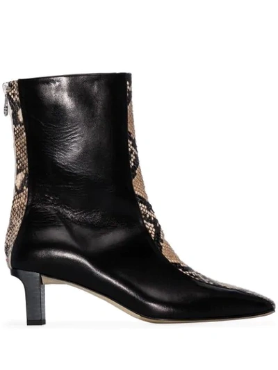 Aeyde Molly 55 Snake Print Leather Ankle Boots In Black