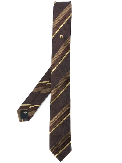Fendi Silk Stripe-pattern Tie In Brown