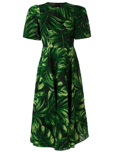 Dolce & Gabbana Leaf-print Flocked Midi Dress In Green