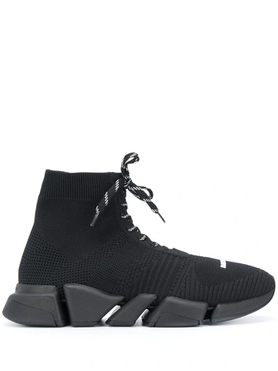 Balenciaga Speed Lace Up Stretch Knit Sneakers In 1013black