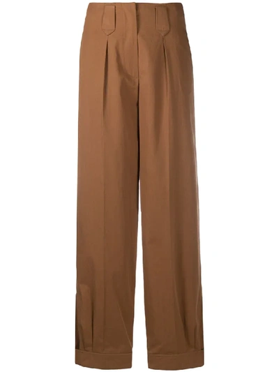 Kenzo Pleated Cotton-twill Tapered Trousers In Brown