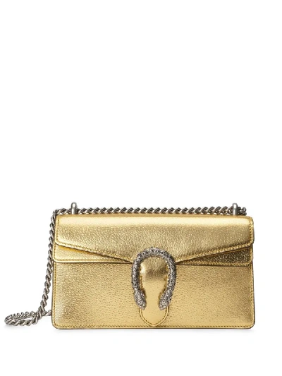 Gucci Supermini Metallic Leather Dionysus Shoulder Bag In Gold