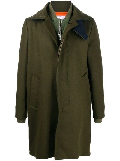 Sacai Long Sleeve Layered Coat In Green
