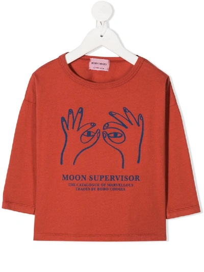 Bobo Choses Kids' Moon Supervisor Long Sleeve T-shirt In Orange