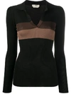Fendi V-neck Knitted Polo In Black