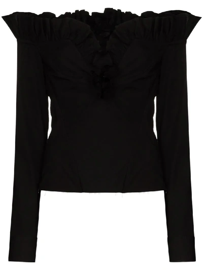 Marques' Almeida Off-the-shoulder Ruffle Blouse In Black