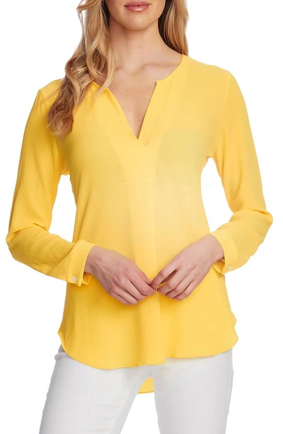 Vince Camuto Texture Split Neck Blouse In Prim Yellow
