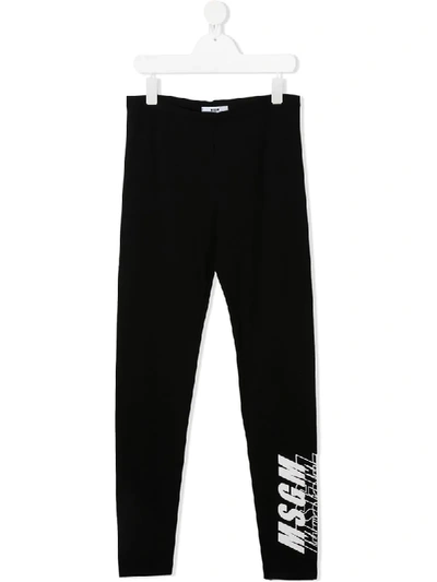 Msgm Teen Logo Print Track Trousers In Black