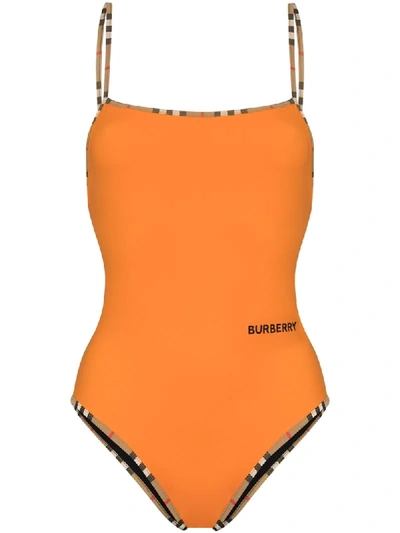 Burberry Vintage Check Trim Swimsuit In Orange
