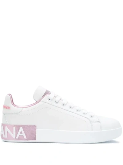 Dolce & Gabbana Dolce And Gabbana White And Pink Portofino Trainers In Nocolor