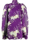 Attico Floral Silk Turtleneck Minidress In Purple