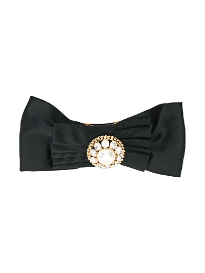 Alessandra Rich Embellished Grosgrain And Satin Hair Clip In Black