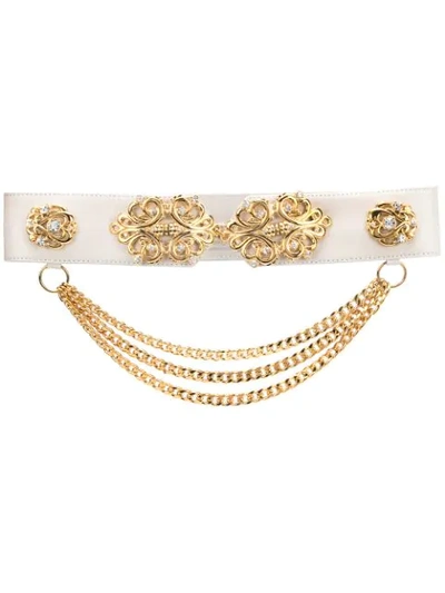 Alessandra Rich Ivory Embellished Leather Waist Belt In White