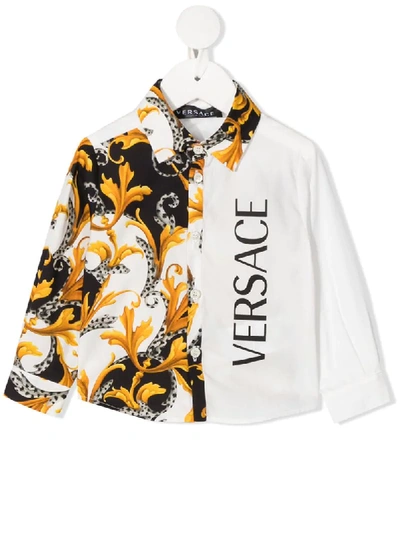 Young Versace Babies' Barocco Acanthus Print Panelled Shirt In White