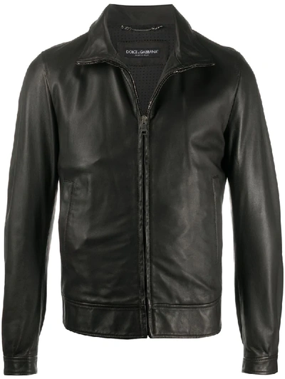 Dolce & Gabbana Fitted Zipped Leather Jacket In Brown