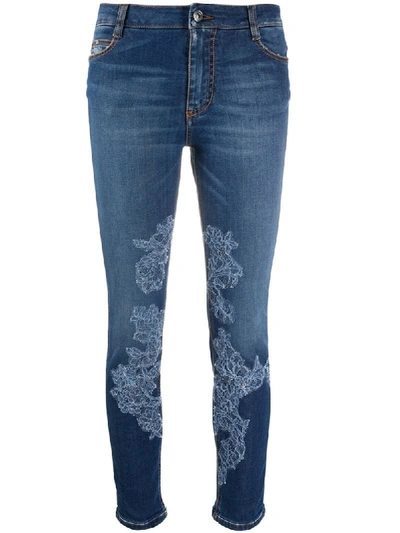 Ermanno Scervino Lace-appliqué Skinny Jeans In Blue