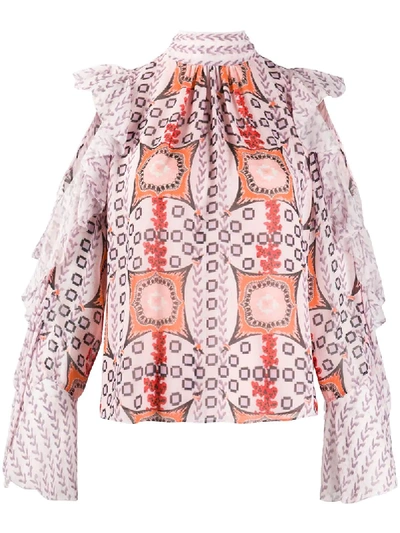 Temperley London Abstract Pattern Silk Blouse In Pink