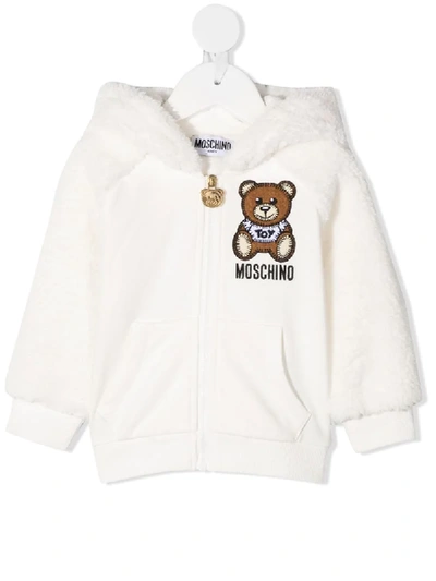 Moschino Babies' Teddy Bear Zip-up Hoodie In White