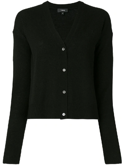Theory V-neck Button-front Regal Wool Cardigan In Black