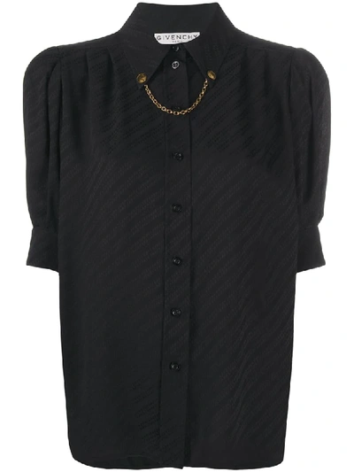Givenchy Chain-collar Logo-jacquard Silk Blouse In Black