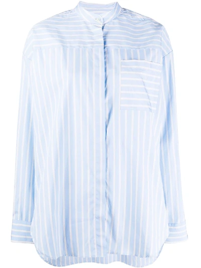 Msgm Striped Cotton Poplin Long Shirt In Blue