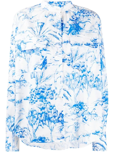 Msgm Printed Collarless Shirt In White