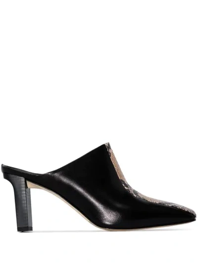 Aeyde Jude 75 Snake Panel Leather Mules In Black