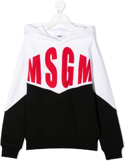 Msgm Teen Contrast-panel Cotton Hoodie In Black