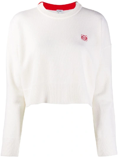 Loewe Wool Cropped Jumper With Logo Embroidery In Cream