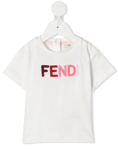 Fendi Babies' Logo印花t恤 In Bianco