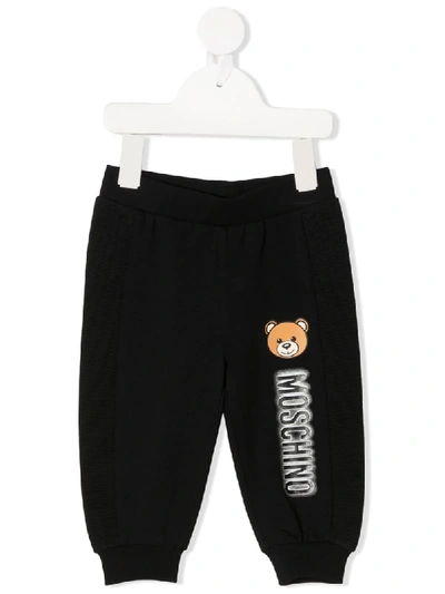 Moschino Babies' Teddy Logo-print Track Trousers In Black