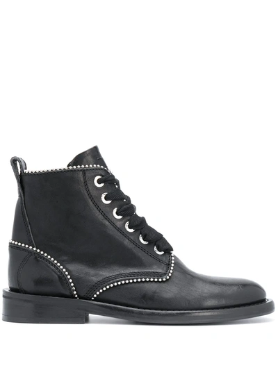 Zadig & Voltaire Studded Lace-up Leather Boots In Black