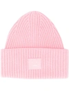 Acne Studios Pansy Face Patch Rib Wool Beanie In Pink