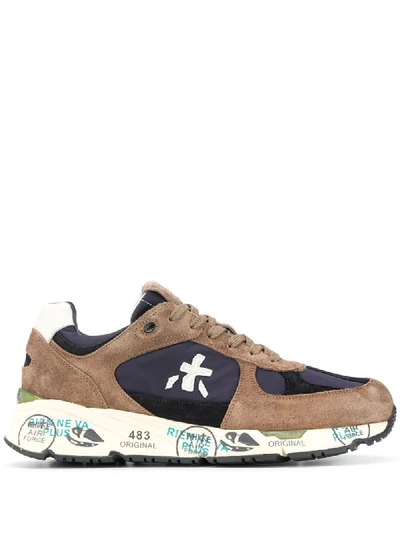 Premiata Mase Sneakers In Blue Suede And Fabric In Brown