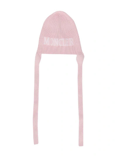 Moncler Logo嵌花针织套头帽 In Pink