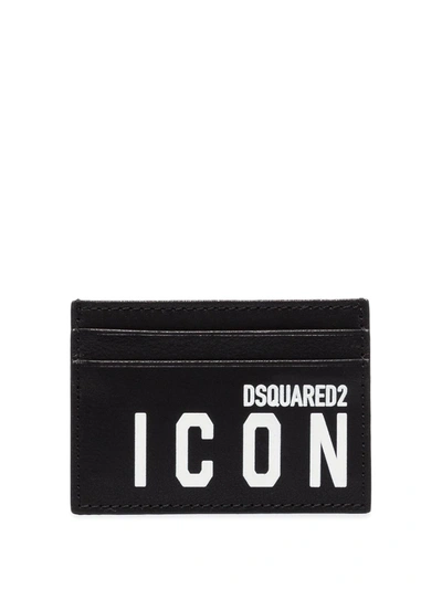 Dsquared2 Icon Print Leather Card Holder In Black,white