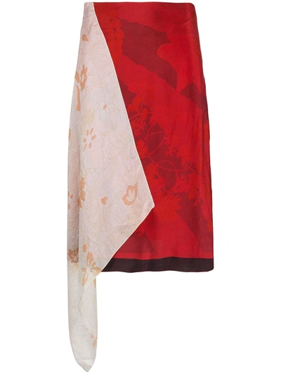 Marine Serre Red And Ivory Upcycled Asymmetric Skirt