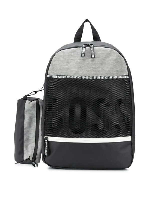Hugo Boss Kids' Colourblock Mesh Backpack In Black ModeSens
