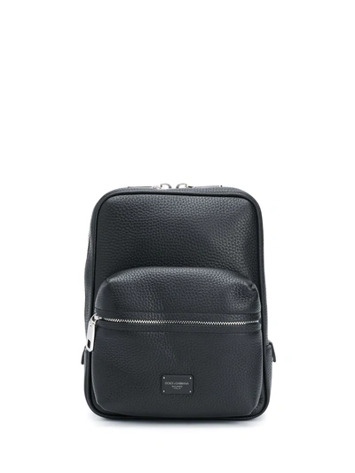 Dolce & Gabbana Small Palermo Backpack In Hammered Calfskin With Branded Plate In Black
