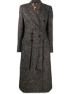 DOLCE & GABBANA BELTED MICRO TWEED DOUBLE-BREASTED COAT