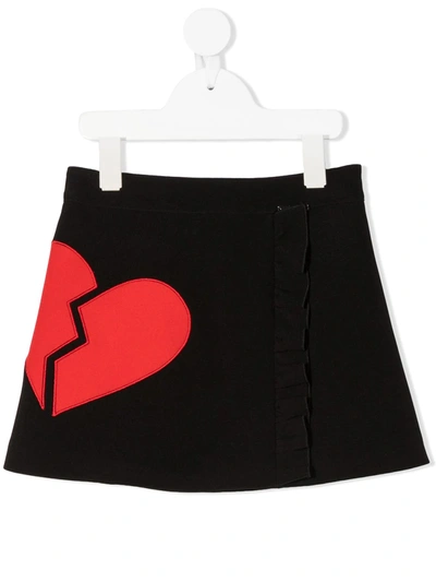 Msgm Kids' Black Skirt For Girl With Red Heart