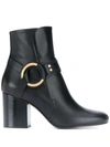 Chloé Ring Detail Leather Boots In Black