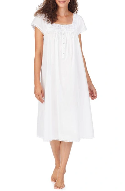 Eileen West Cotton Lace-trim Waltz Nightgown In Solid White