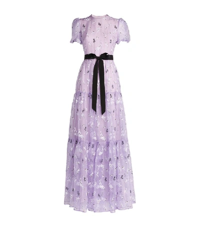 Erdem Triin Belted Floral-print Silk-organza Gown In Purple