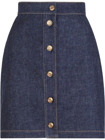 Fendi Button Front Denim Skirt In Blue