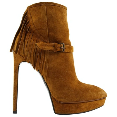 Pre-owned Saint Laurent Camel Suede Ankle Boots